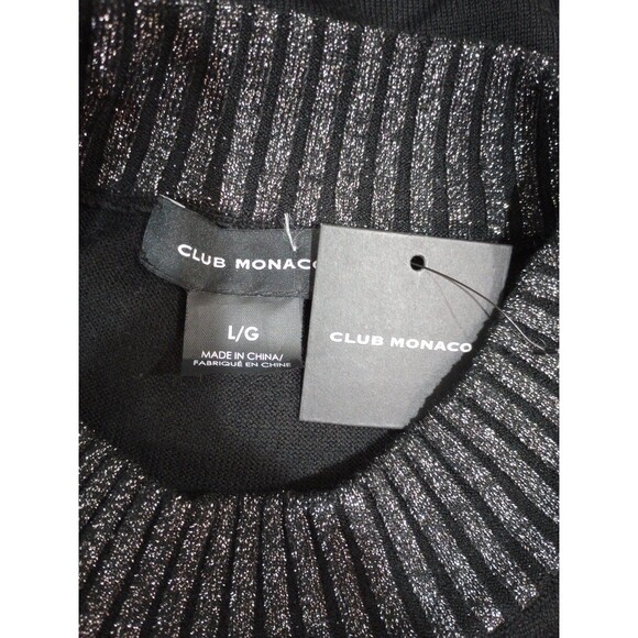 NEW! Club Monaco Wool Blend Black & Silver Metallic Sweater - L - $129 - Picture 9 of 12
